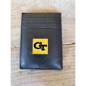 Georgia Tech Fine Grain Leather Cardholder Money Clip Wallet GA Tech Black‎
